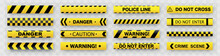 Black And Yellow Line Striped Background. Yellow Black Arrow Line. Caution Tape. Police Tape Set. Stripe Line Background. Warn Caution Symbol. Vector Illustration