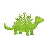 Fototapeta Dinusie - Stegosaurus cute dino. Funny dinosaur characters smiling and standing. Creatures and fossil reptiles concept. Template for promotional or invitation web page