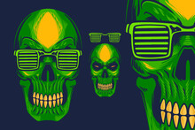 Green Skull With Glasses Head Mascot Vector Illustration Cartoon Style