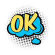 Comic OK text speech bubbles and burst. Cool, boom, ok, hi, wow, bang, omg surprising expressions stickers. Vector illustration for comic book design, art, communication concept