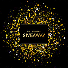 Time for a giveaway - banner template. It s time for a Giveaway phrase on dark glitter background. Christmas and New Year giveaway - holiday baner template. Vector illustration