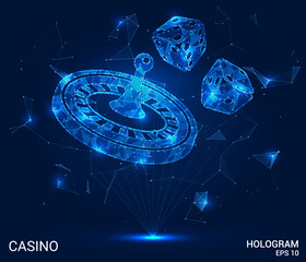 Wall Mural - a casino hologram. casino roulette and dice made of polygons, triangles of dots and lines. casino ro