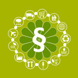White Icons for a supply chain that respects the protection of the environment, species protection, human rights and children's rights under the Supply Chain Act on a green background