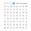 Hybrid workplace linear icons set. Telework and in office schedule. Customizable thin line symbols. Isolated vector outline illustrations. Editable stroke. Quicksand-Light font used