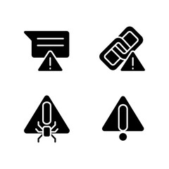 Wall Mural - Computer problems black glyph icons set on white space. Virus danger. Warning signal. Hyperlink issue. Message is not sent. Silhouette symbols. Solid pictogram pack. Vector isolated illustration