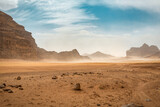 The wind raises the dust in desert