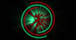 © vectorfusionart - Image of glowing red and green circles over black background