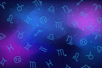 Wall Mural - The twelve signs of the zodiac are randomly placed against the background of the cosmos