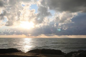 Wall Mural - picturesque view of sky with beautiful clouds over sea