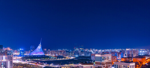 Wall Mural - Night city panorama Nur-Sultan Kazakhstan Astana, Aerial view