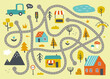 © Sonium_art - Cute autumn mini labyrinth game for children. Fall town maze with car for kids.