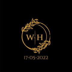 WH initial monogram wedding with creative circle line