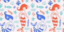 Cute Mermaids Seamless Pattern Texture