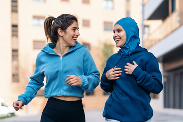 Wall Mural - Happy Friends Running in the Street