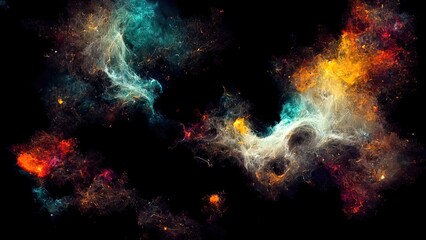 Wall Mural - nebula. 4k digital painting of space. stars, colorful nebulous nebulae. black, dark wallpaper. futur
