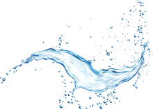 Blue Water Flow, Realistic Splash With Splatters