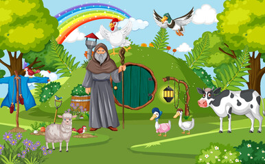 Sticker - Enchanted scene with medieval cartoon characters