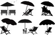 Summer Vacation Beach chairs and umbrellas isolated Vectors Silhouettes
