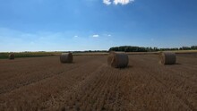 Hay Bales In The Field And Blue Sky