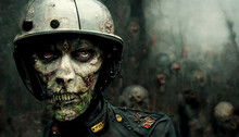 Dead Man In Helmet And Soldier Uniform, Abstract Background