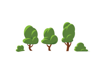 Wall Mural - Cartoon trees and bushes set, flat vector illustration isolated on white background.