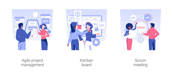 Wall Mural - software development planning isolated concept vector illustration set. agile project management, ka