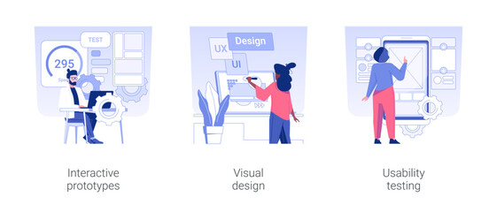 Wall Mural - ux designer services isolated concept vector illustration set. interactive prototypes, visual design