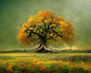 Wall Mural - Digital art of old big tree with amazing branches, 3d illustration