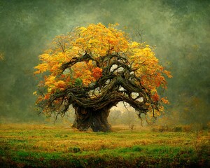 Wall Mural - Digital art of old big tree with amazing branches, 3d illustration