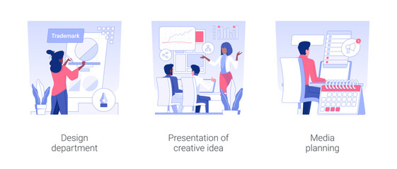 Wall Mural - advertising agency services isolated concept vector illustration set. design department, presentatio