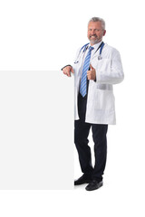 Wall Mural - Male doctor with blank banner