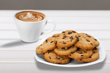 Wall Mural - Sugar cookies with sprinkles, coffee treat. freshly baked dessert cookies.