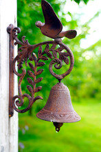 Decorative Garden Old Rusty Bell With Bird