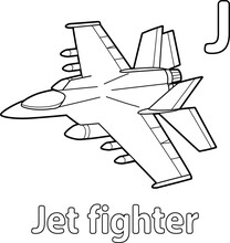 Jet Fighter Alphabet ABC Coloring Page J
