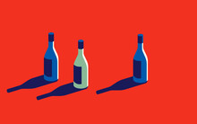 Vector Illustration Of Colorful Bottles On A Red Background.