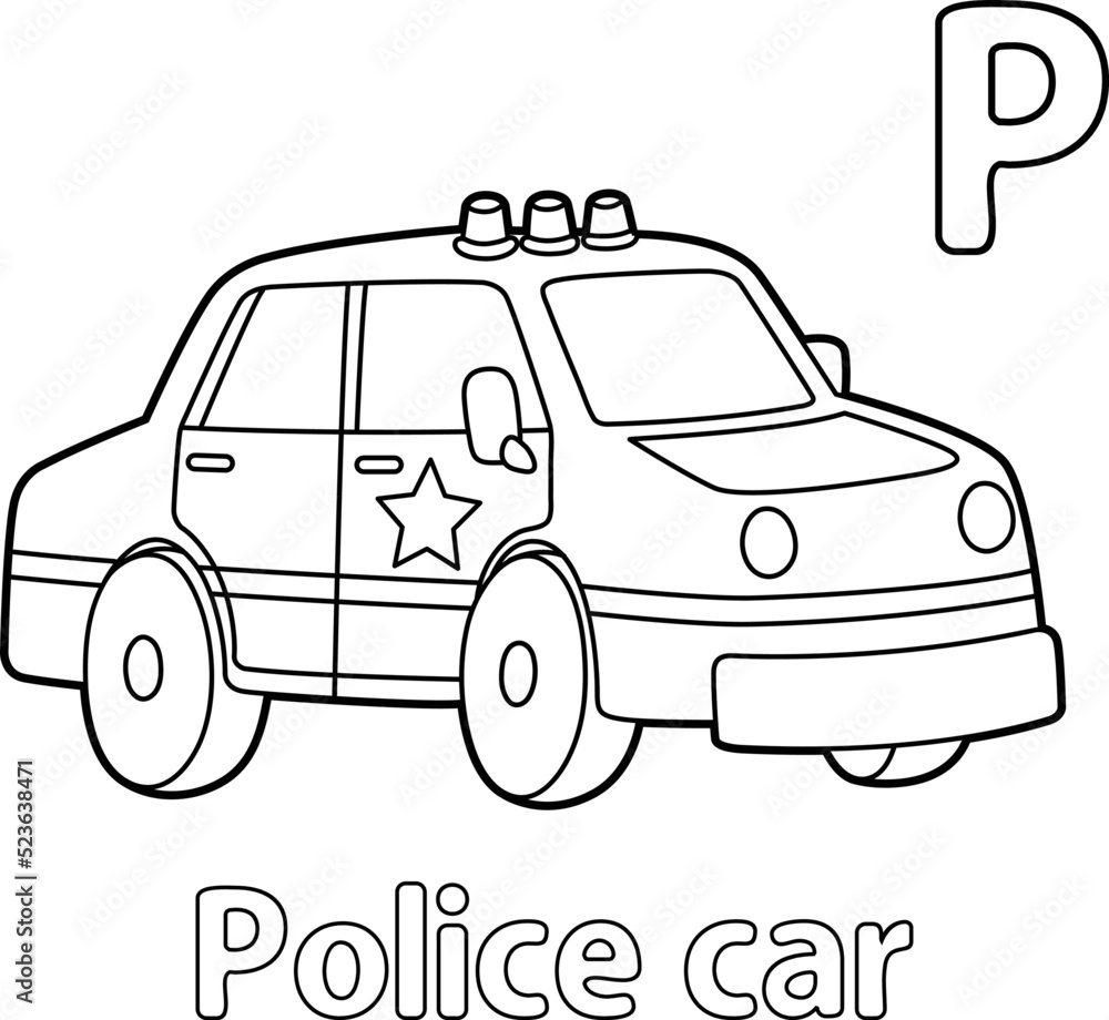 Police Car Alphabet ABC Coloring Page P Stock Vector | Adobe Stock