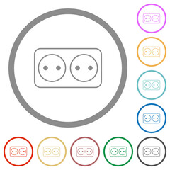 Poster - Electrical outlet with two sockets outline flat icons with outlines