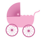 Fototapeta  - wózek dla dzieci dziecięcy dziewczynka lalka koła róż clipart