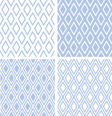 Wall Mural - Abstract blue and white seamless geometric diamonds patterns.