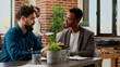 © DC Studio - Diverse team of coworkers planning business report with data research, working on online presentation with charts and graphs. Colleagues analyzing corporate support project on tablet.