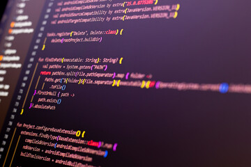 Code background. Android application programming code with Java language is on the screen.