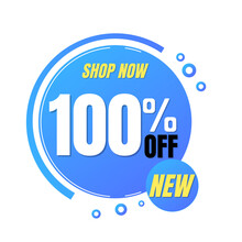 100% Off, Shop Now, Super Discount With Abstract Blue And Yellow Sale Design, Vector Illustration.percent Offer, Hundred