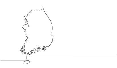 continuous line drawing of south korea map. white background map for education, travel across cities