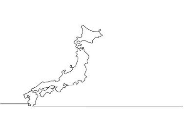 continuous line drawing of japan map. white background map for education, travel across cities in ja