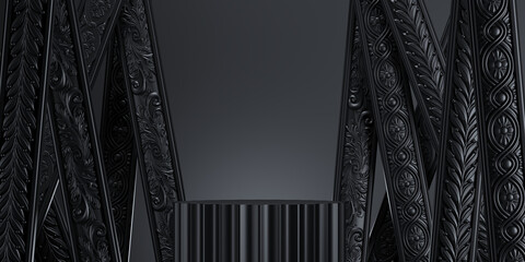 Wall Mural - classic luxury black podium cosmetic background for branding and product presentation.3d rendering i