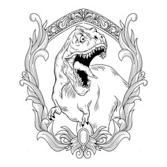 Wall Mural - tattoo and t shirt design black and white hand drawn tyranosaurus rex