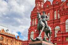 Monument To Marshal Zhukov On Red Square In Moscow.
