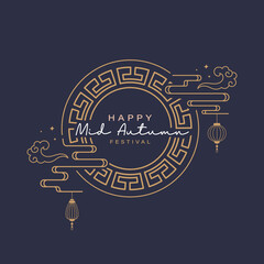 Wall Mural - Happy Mid Autumn festival greeting card design illustration with elegant gold color