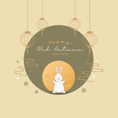 Wall Mural - Cute bunny and moon vector design illustration for Mid Autumn festival