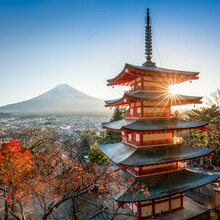 Chureito Pagoda And Mount Fuji In Autumn Season, Fujiyoshida, Japan